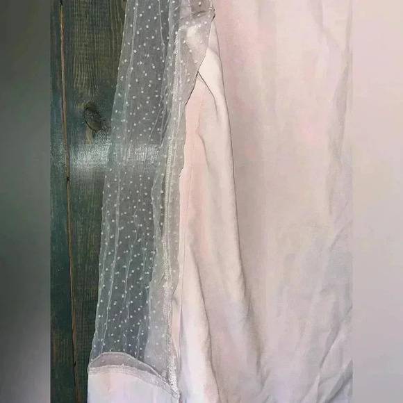 SHEIN‎ Elegant Blush Pink Bow Blouse with Mesh Dot Sleeves - Romantic Top A68 - Picture 7 of 8